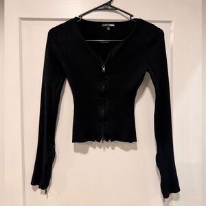 Fashion Nova Black Long Sleeve Zip-Up Sweater